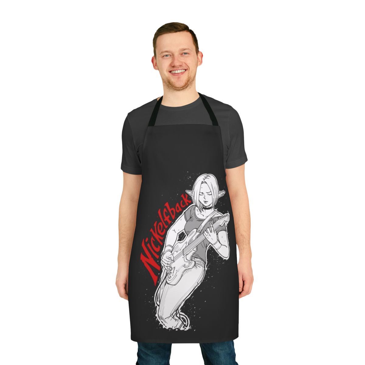 Elf rock band inspired apron with guitar and music design