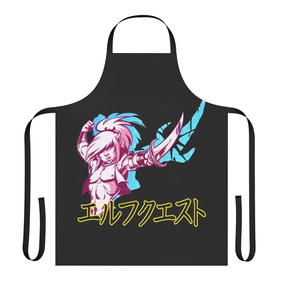 Elfquest-themed apron featuring katakana text and fantasy artwork