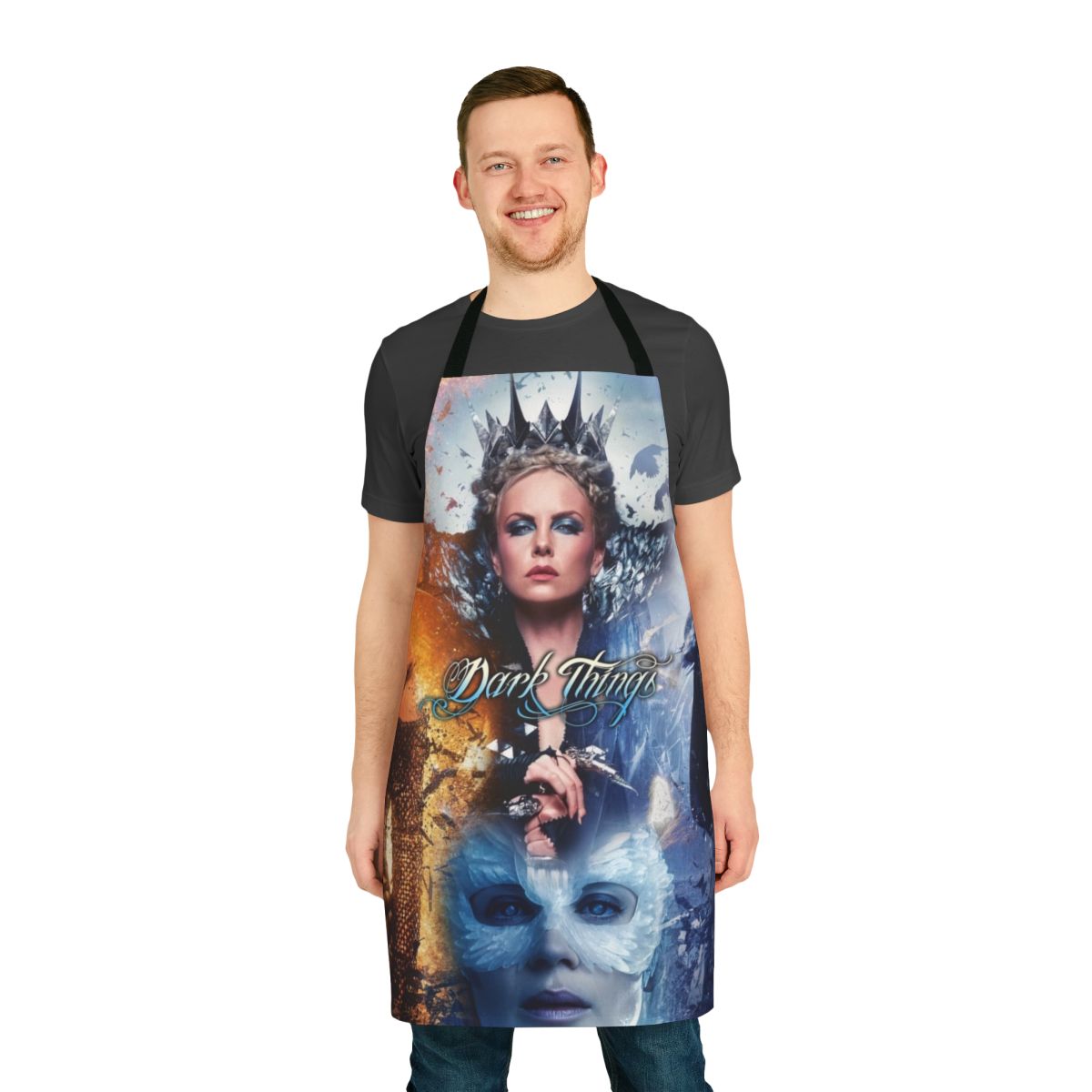 Enchanting evil queen and ice queen fantasy art design on a high-quality apron