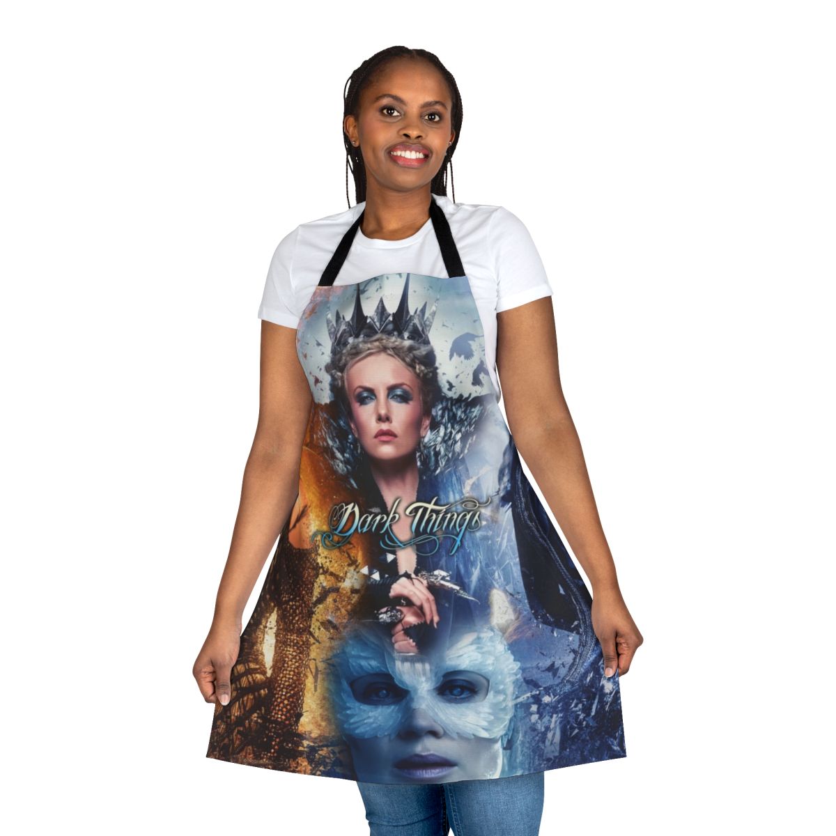 Enchanting evil queen and ice queen fantasy art design on a high-quality apron