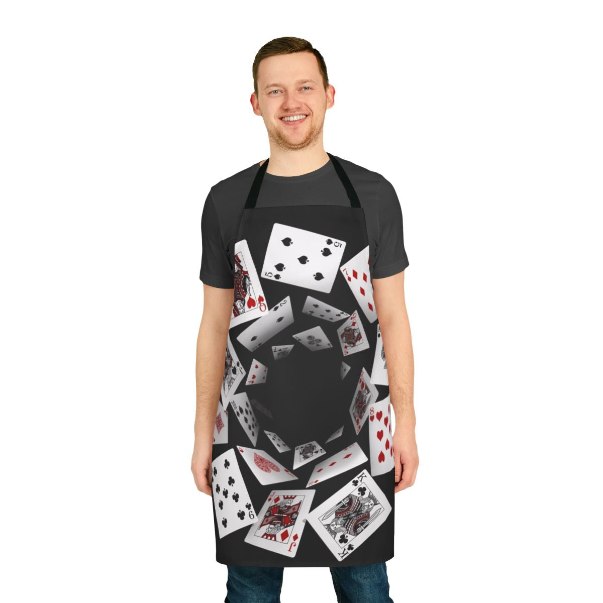 Falling cards apron with playing card suits design