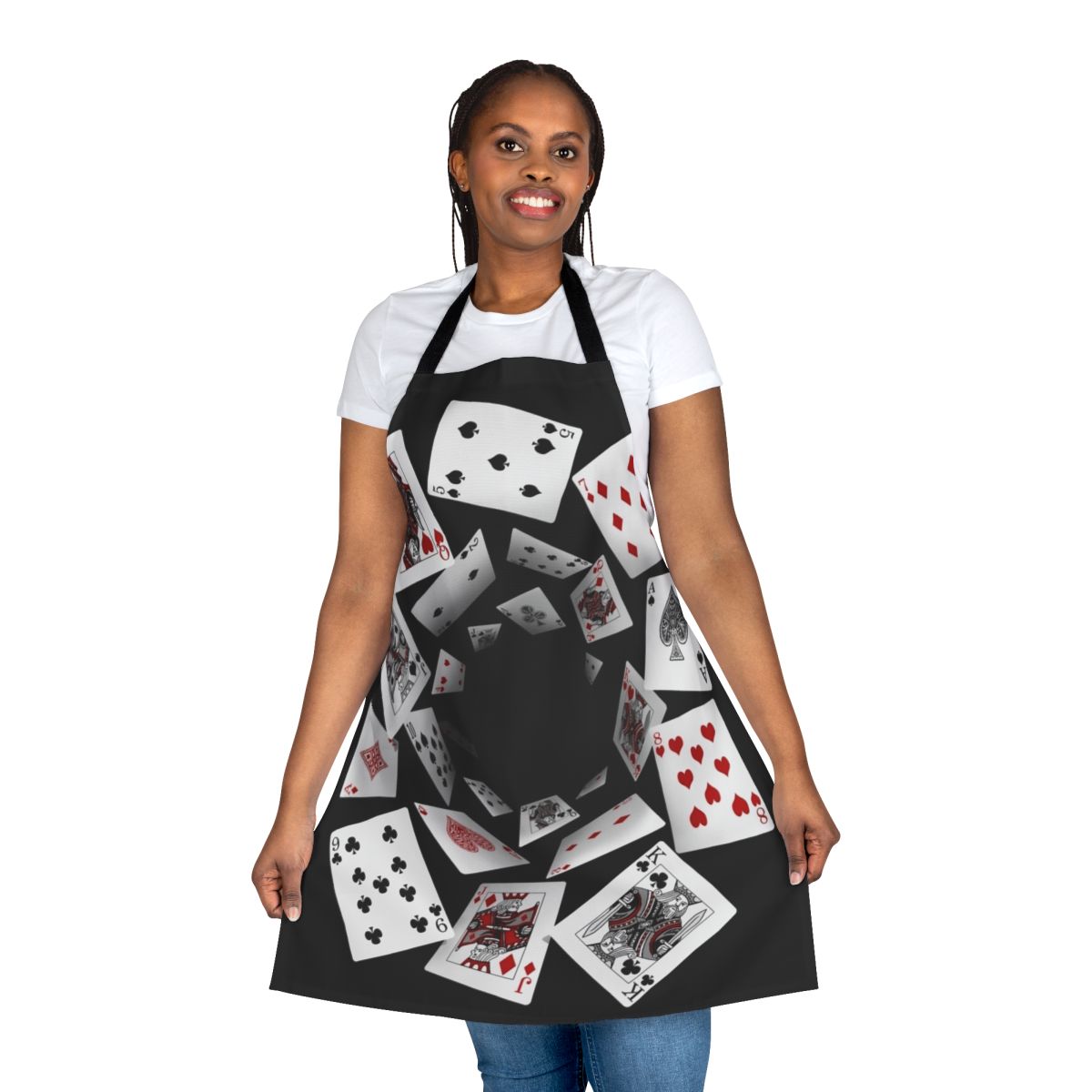 Falling cards apron with playing card suits design