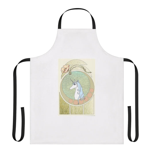 Fantasy apron with Art Nouveau-inspired unicorn illustration