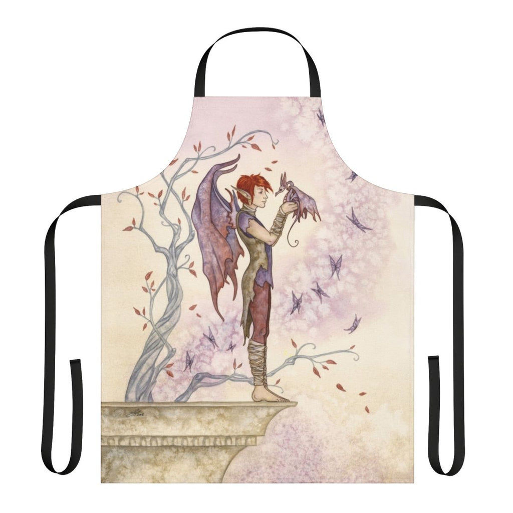 Whimsical fantasy-inspired apron featuring fairy, dragon, and autumn motifs