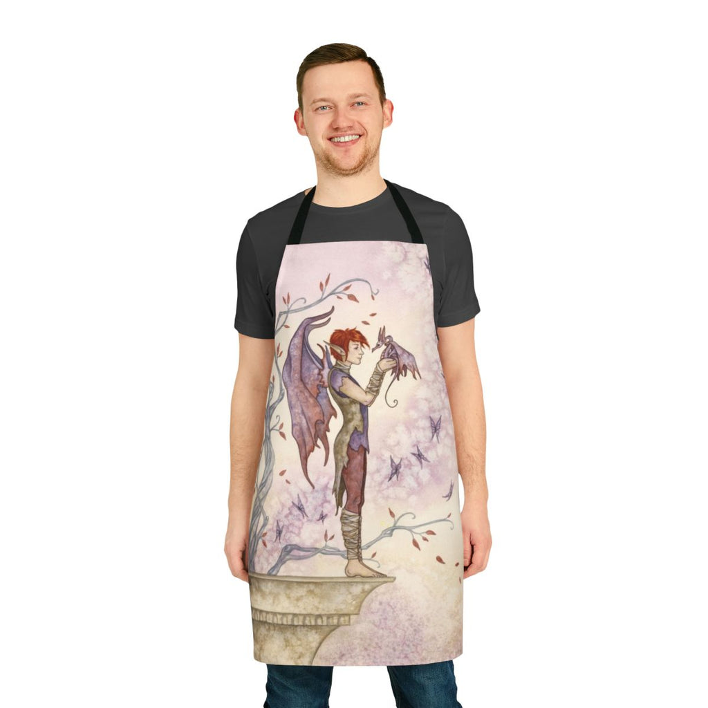 Whimsical fantasy-inspired apron featuring fairy, dragon, and autumn motifs