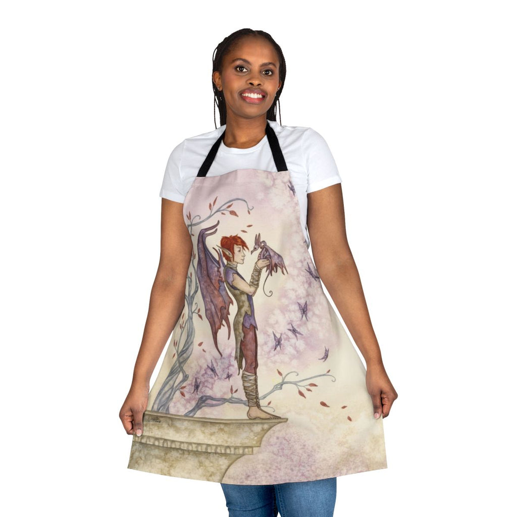 Whimsical fantasy-inspired apron featuring fairy, dragon, and autumn motifs