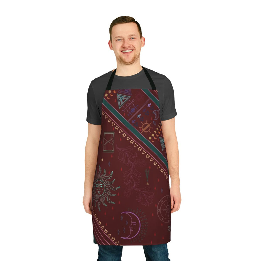 A high-quality apron featuring a mystical, arcane pattern inspired by the world of Dungeons & Dragons.