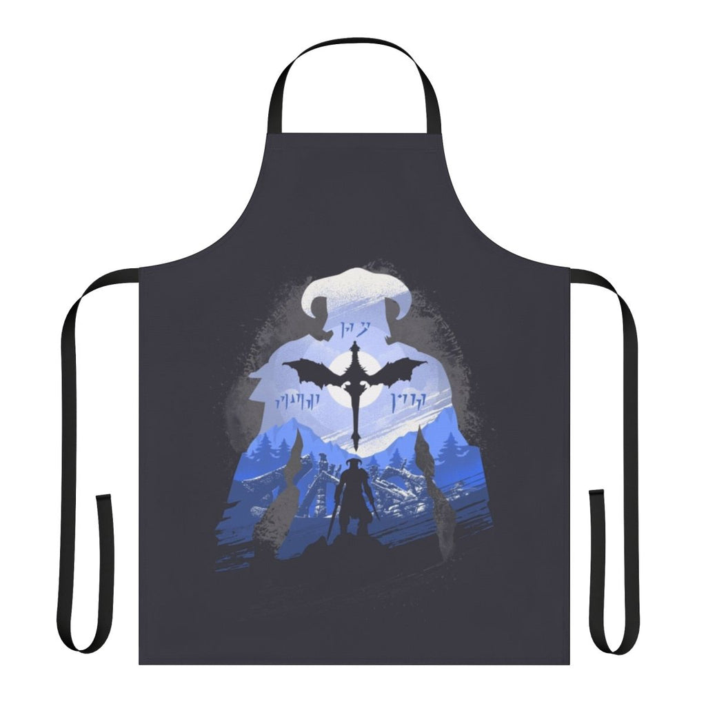 A high-quality apron featuring the iconic Dragonborn logo and design from the beloved Elder Scrolls V: Skyrim video game.