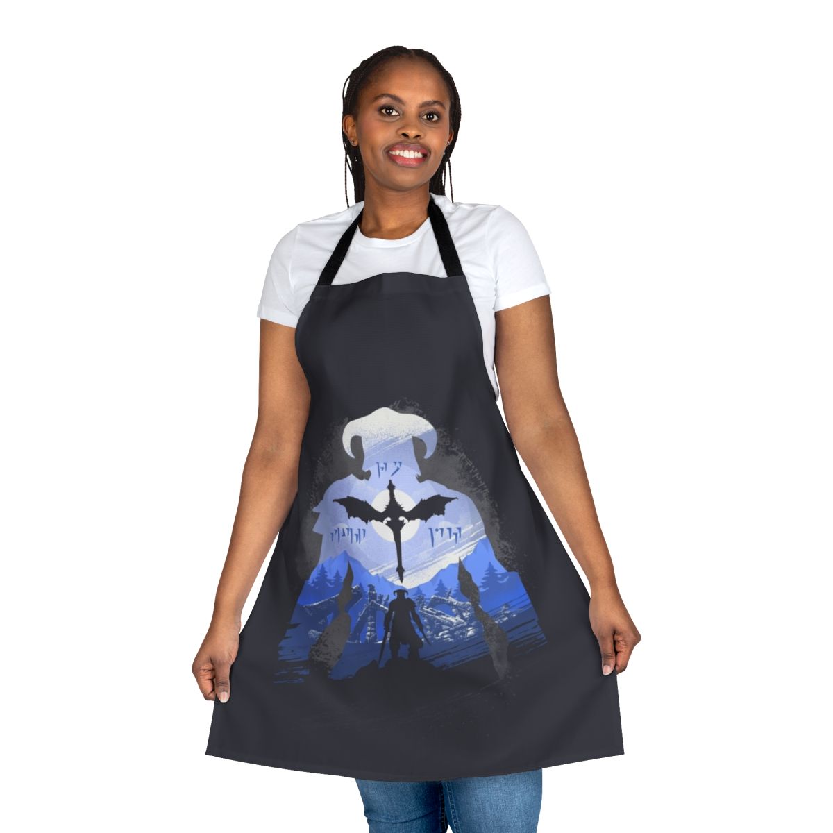 A high-quality apron featuring the iconic Dragonborn logo and design from the beloved Elder Scrolls V: Skyrim video game.