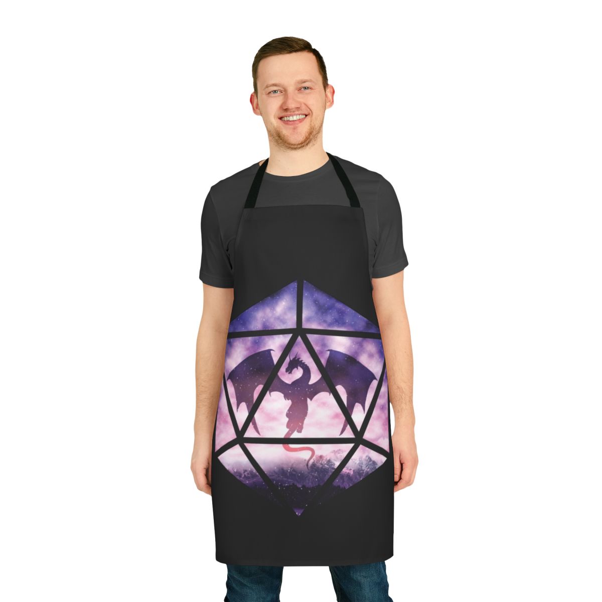 A vibrant, dragon-themed apron perfect for tabletop RPG players and game masters.