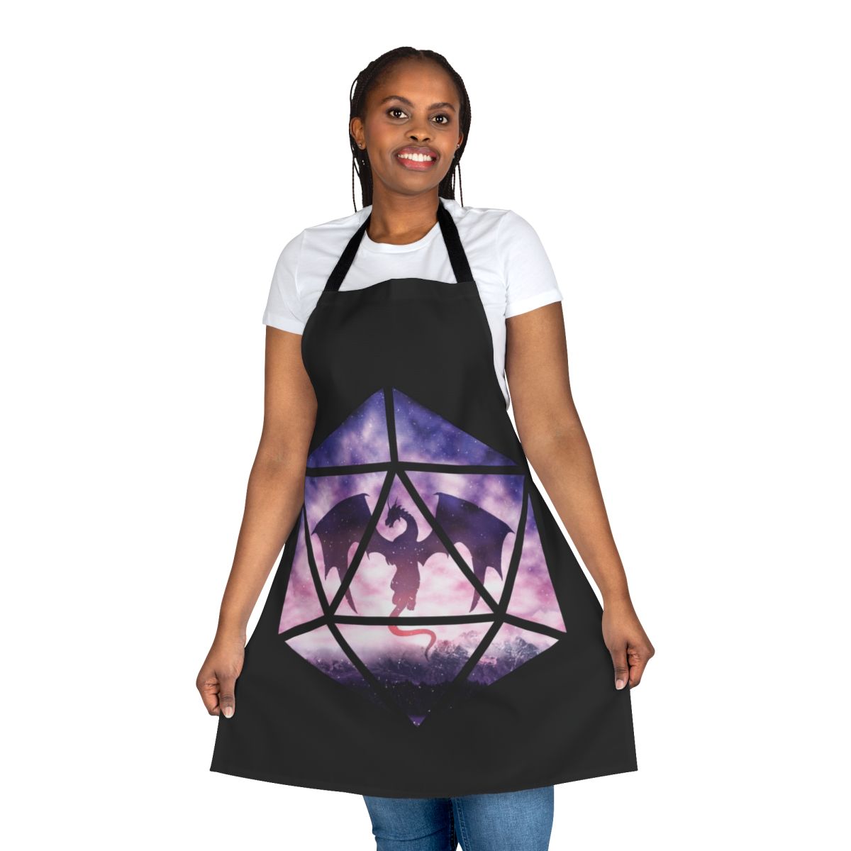 A vibrant, dragon-themed apron perfect for tabletop RPG players and game masters.