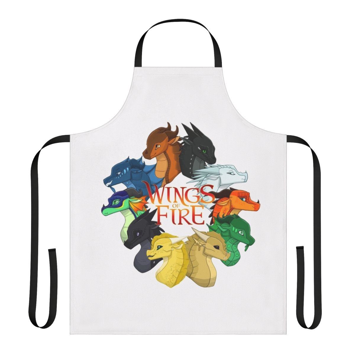 Vibrant Wings of Fire-inspired fantasy apron featuring the Dragonets of Destiny