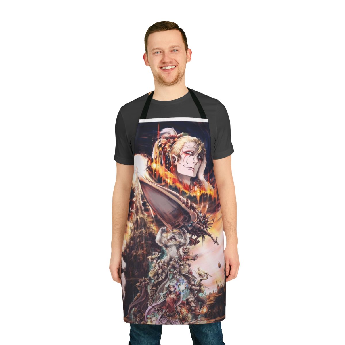 Stylish apron featuring iconic Final Fantasy characters and imagery