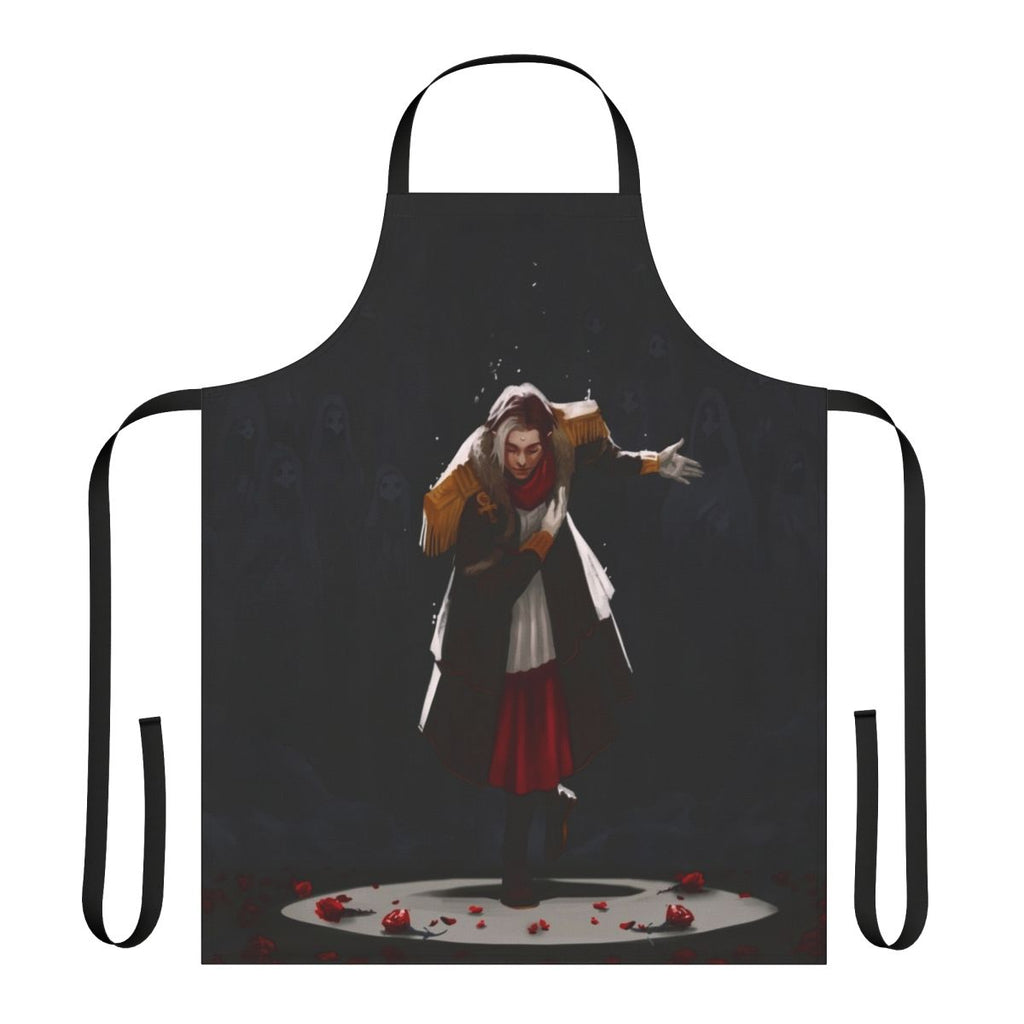 Elegant fantasy-themed apron with rose and Ascian motifs, perfect for cosplay or home use.