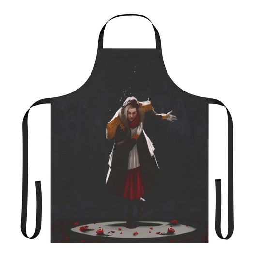 Elegant fantasy-themed apron with rose and Ascian motifs, perfect for cosplay or home use.