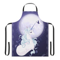 A white unicorn standing under a full moon, printed on a high-quality apron.