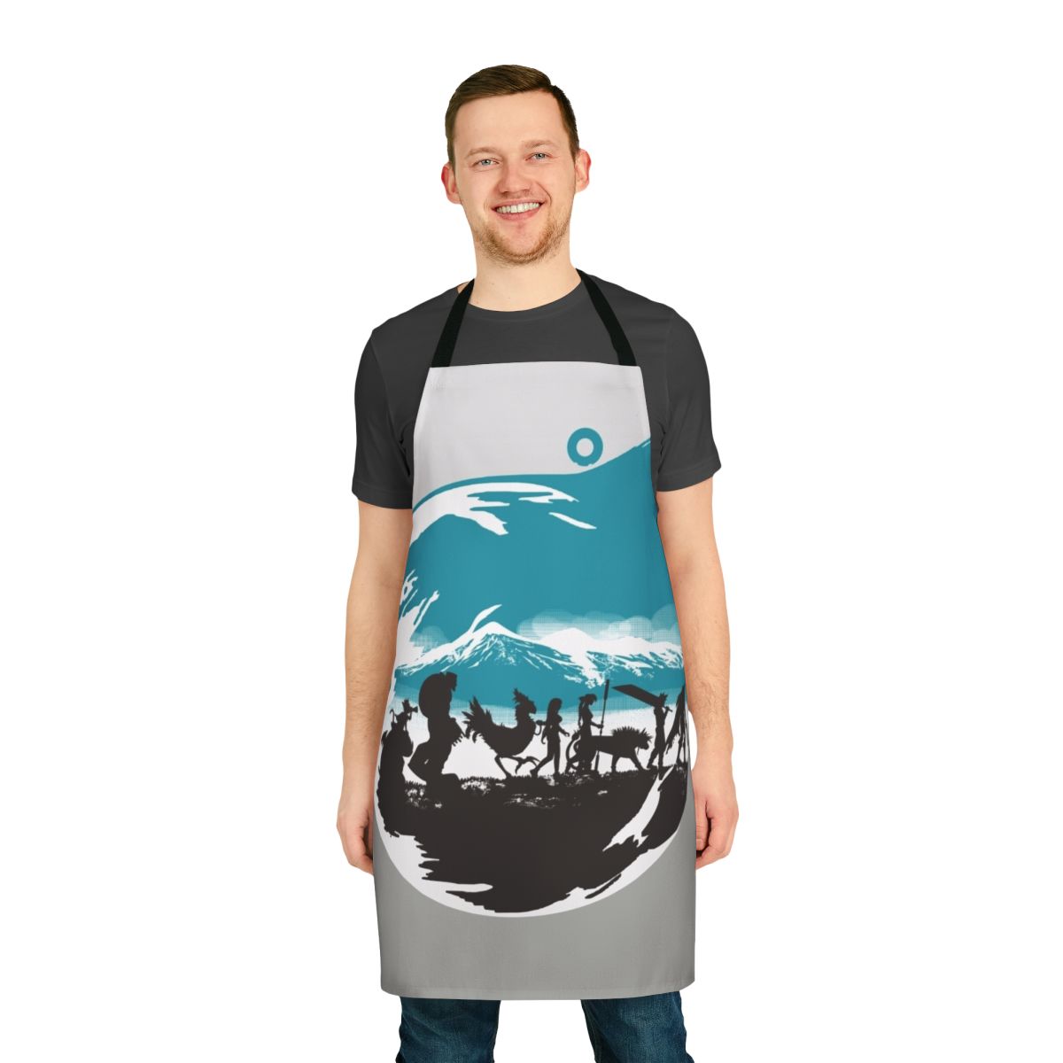 Captivating fantasy-themed apron featuring iconic characters and elements from beloved franchises