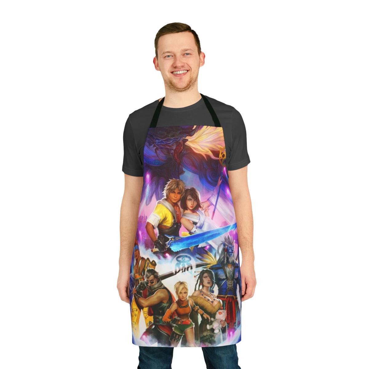 Enchanting fantasy video game inspired apron featuring characters from Final Fantasy X