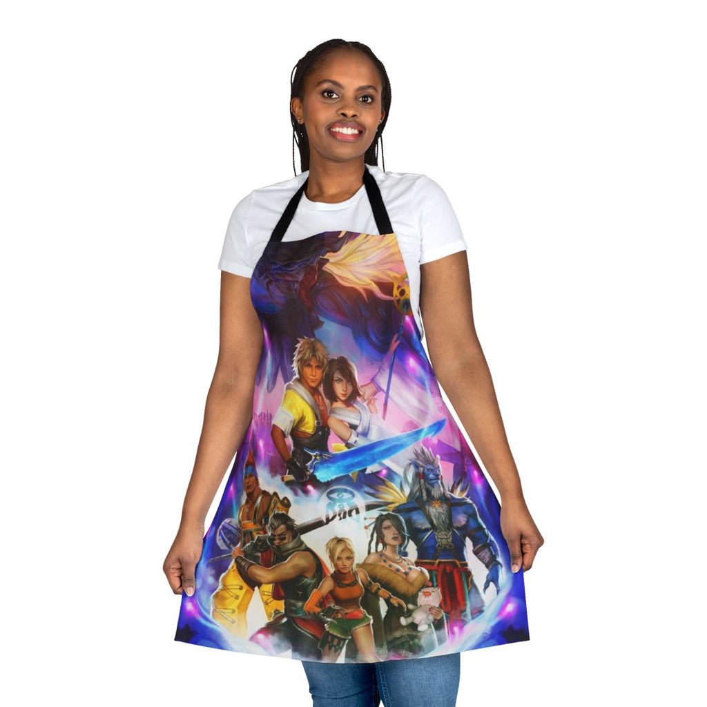 Enchanting fantasy video game inspired apron featuring characters from Final Fantasy X