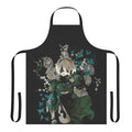 An artistic apron featuring a striking design with butterflies and floral elements in a fantasy style.