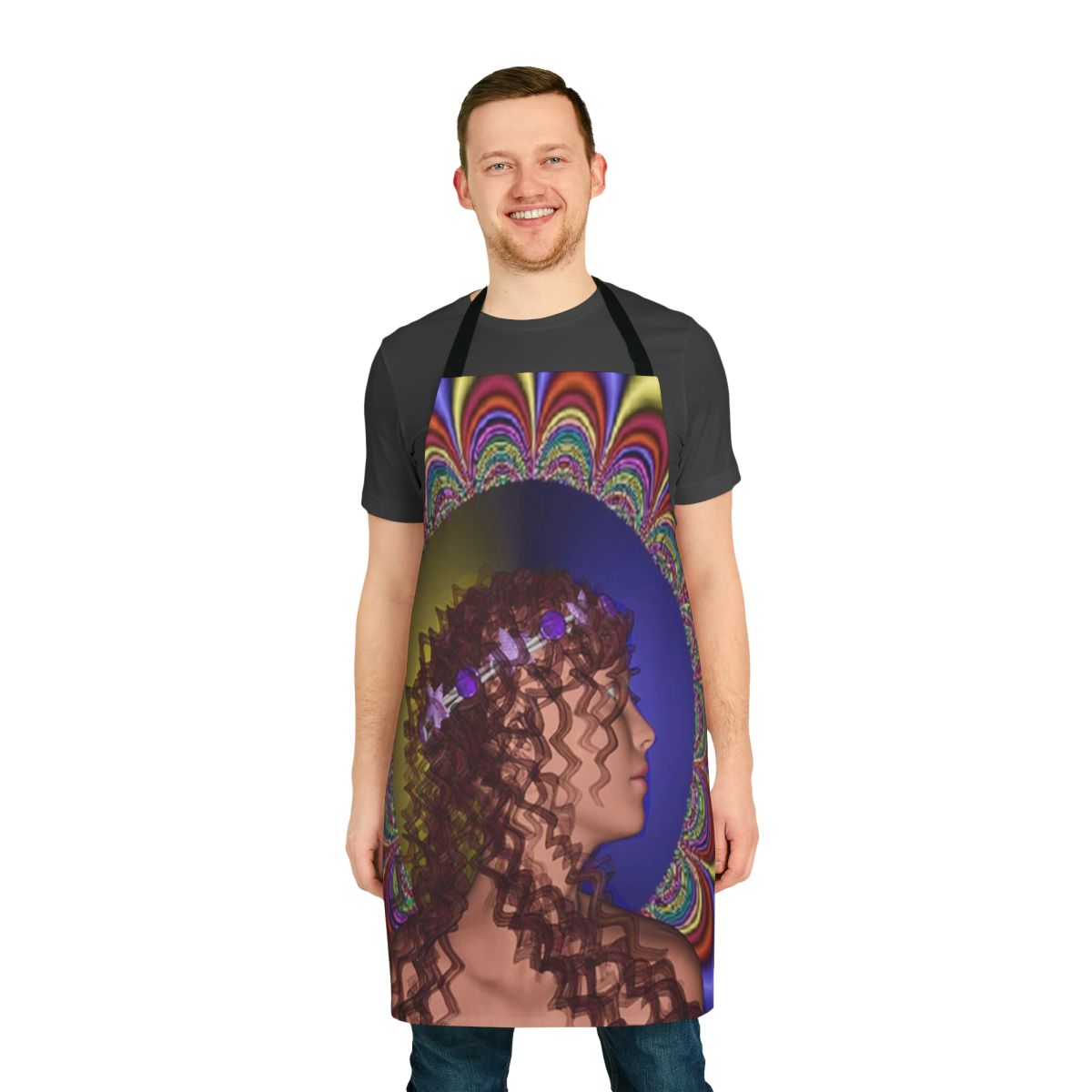 Artistic and colorful floral pattern apron for a modern kitchen