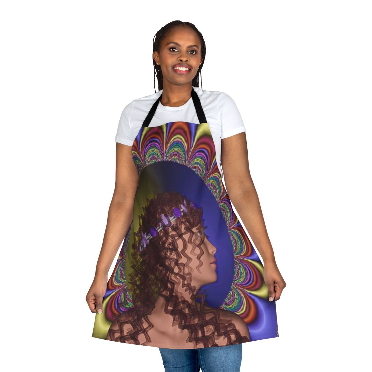 Artistic and colorful floral pattern apron for a modern kitchen