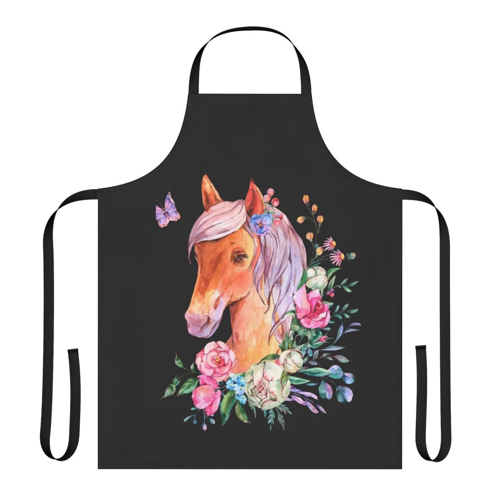 Illustration of a floral horse apron with elegant flourishes and greenery