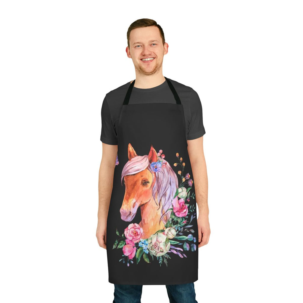 Illustration of a floral horse apron with elegant flourishes and greenery