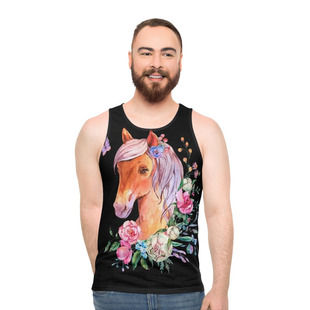 Floral tank top with mythical horse design