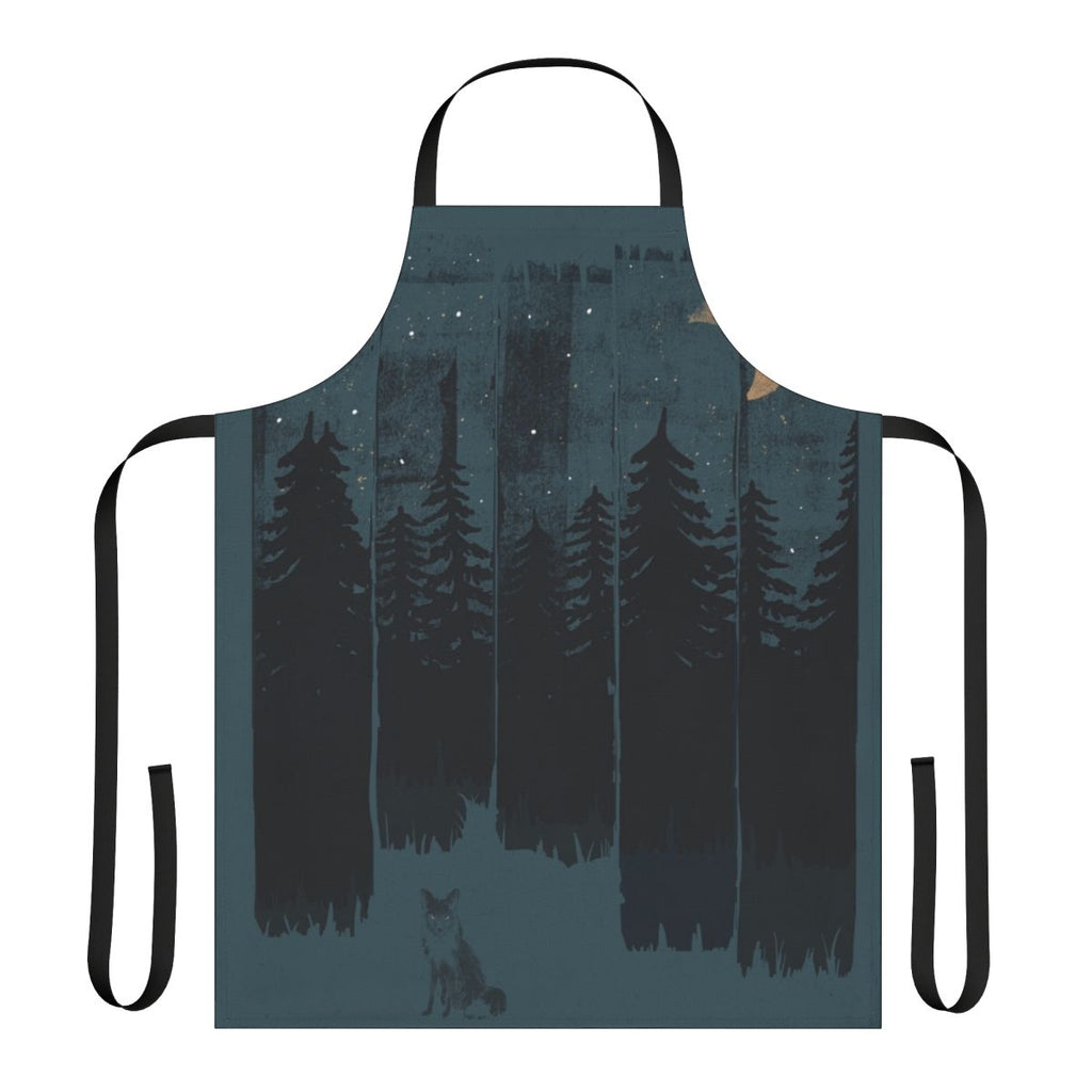 A high-quality apron featuring a mysterious fox in a moonlit forest scene