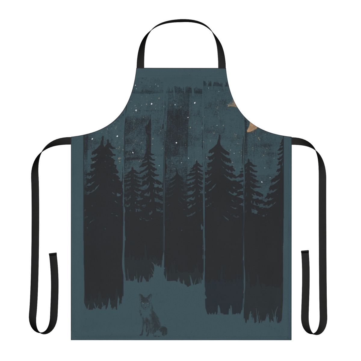 A high-quality apron featuring a mysterious fox in a moonlit forest scene