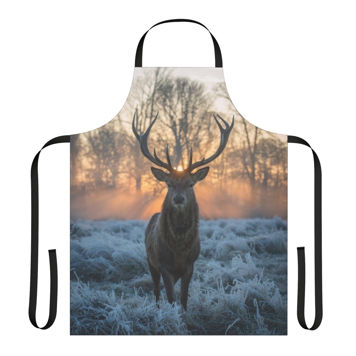 Artistic illustration of a majestic stag against a backdrop of winter landscapes