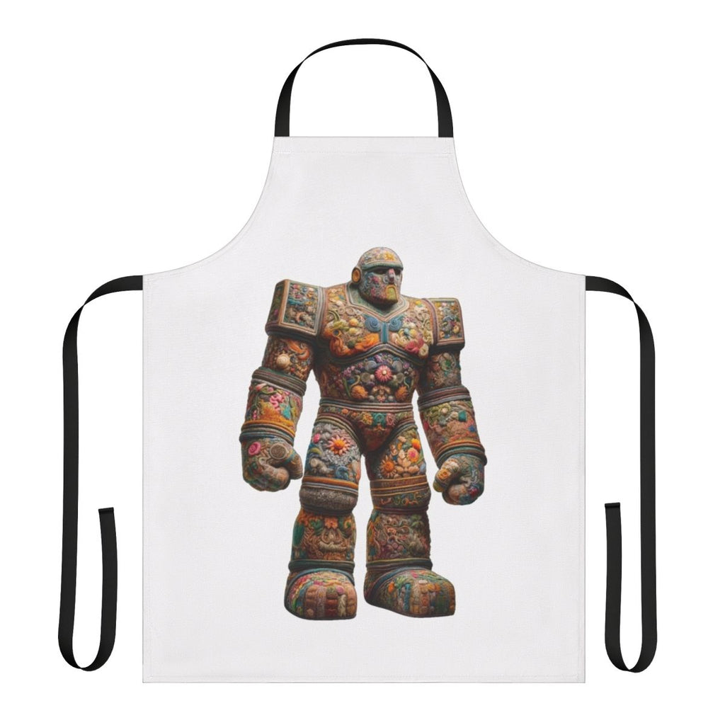 Embroidered apron featuring a detailed golem design, perfect for fans of fantasy and mythology.