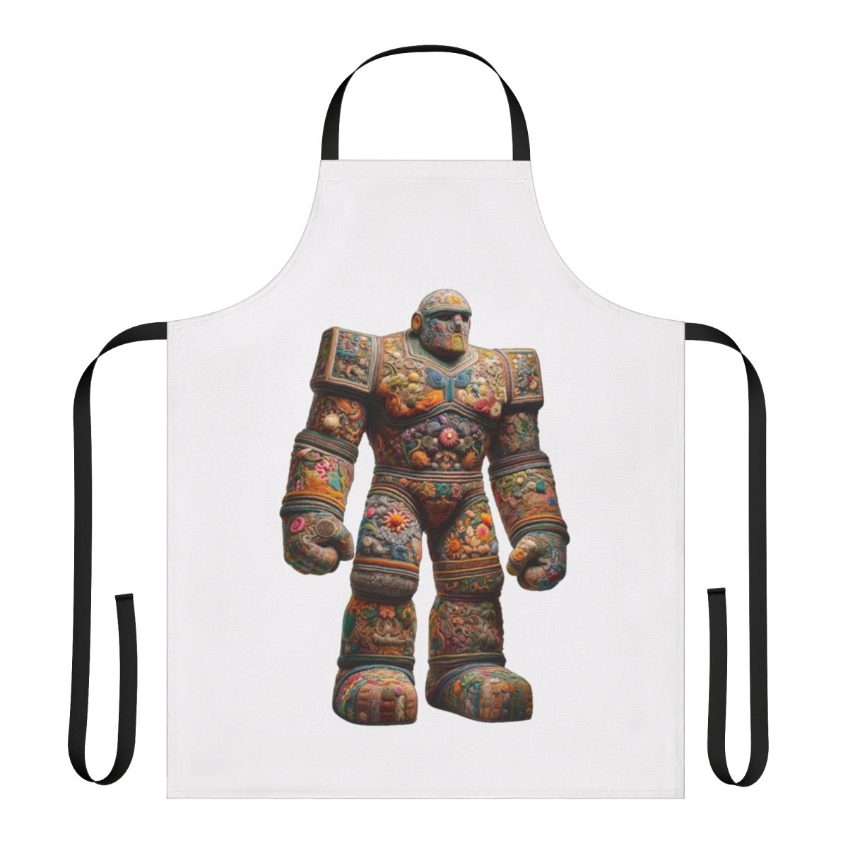 Embroidered apron featuring a detailed golem design, perfect for fans of fantasy and mythology.