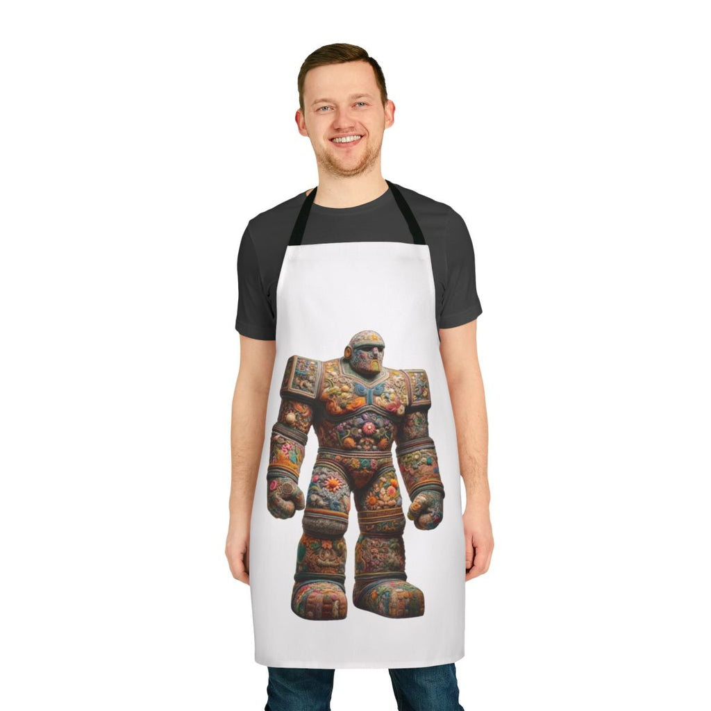 Embroidered apron featuring a detailed golem design, perfect for fans of fantasy and mythology.