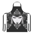 Apron featuring a black and white illustration in the gothic style of artist Aubrey Beardsley