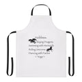 Model wearing a fantasy-themed apron with magical elements and hobbyist designs