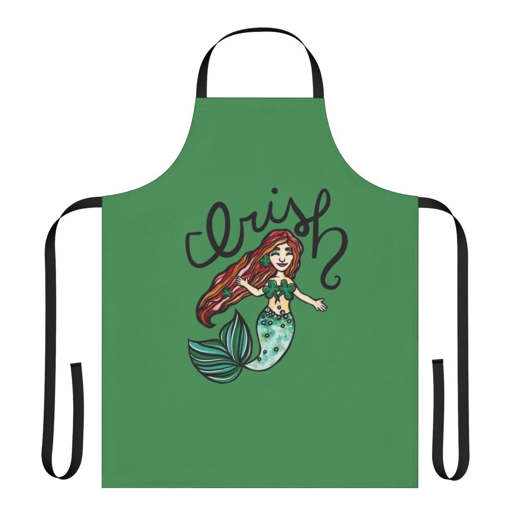 A vibrant, mermaid-themed apron featuring a redheaded mermaid in an Irish-inspired design.