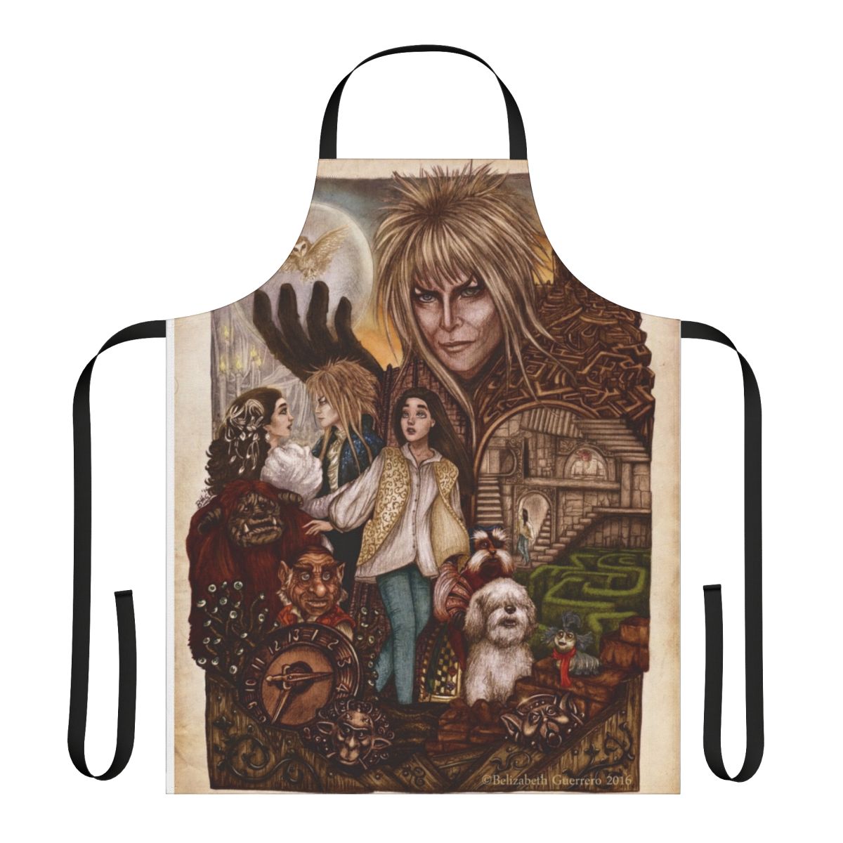 Labyrinth-themed apron featuring intricate maze design and beloved characters