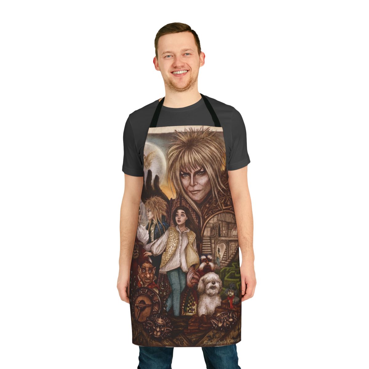 Labyrinth-themed apron featuring intricate maze design and beloved characters