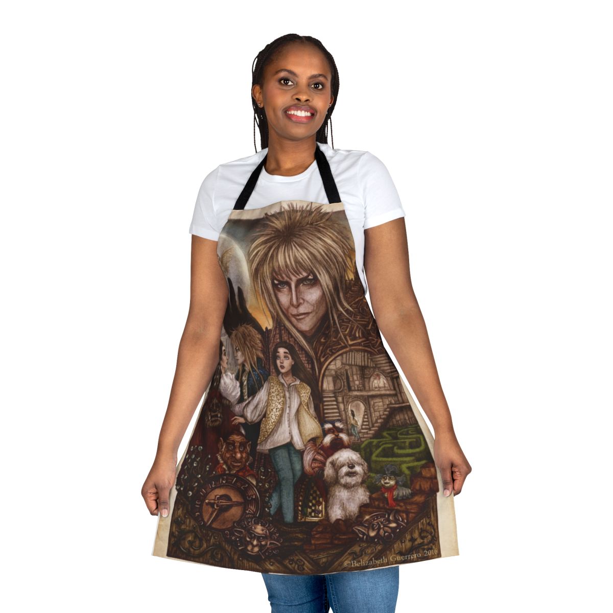 Labyrinth-themed apron featuring intricate maze design and beloved characters
