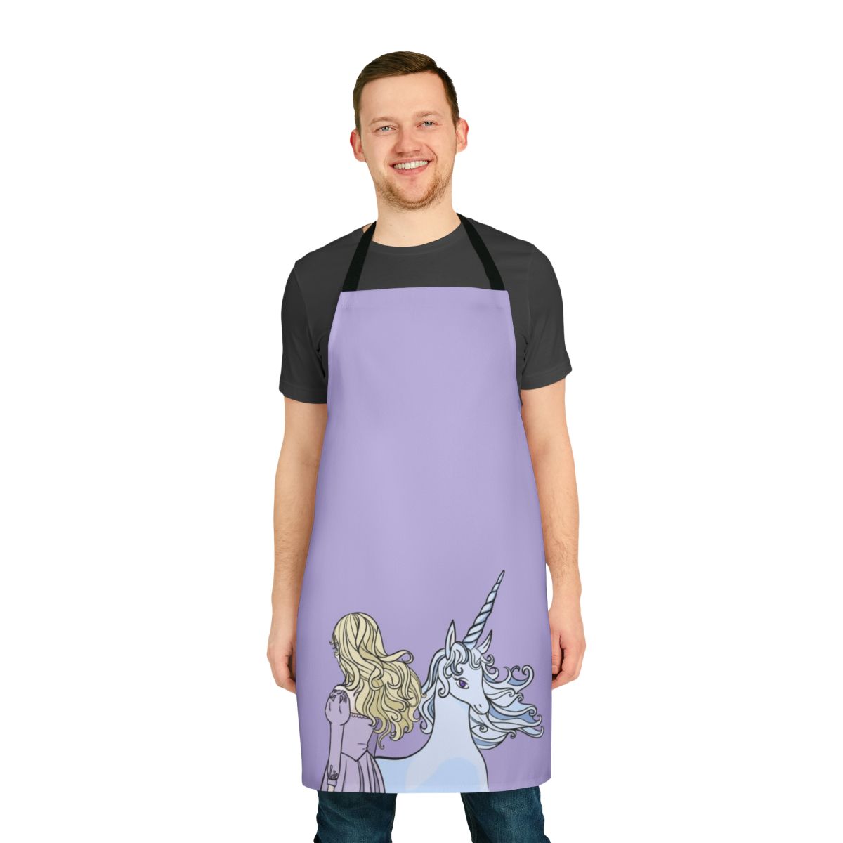 Whimsical apron featuring the beloved character Lady Amalthea from the classic fantasy film The Last Unicorn