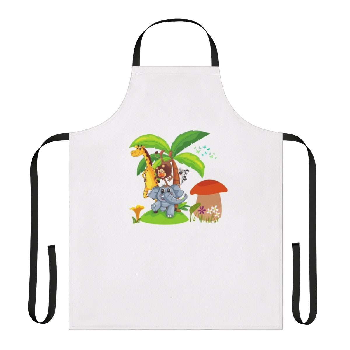 Apron featuring a vibrant design of legendary animals, including a dragon, unicorn, and falcon.