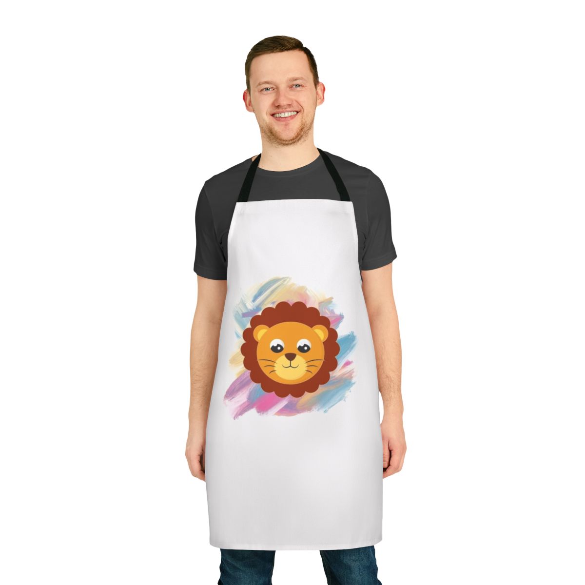 Apron featuring a design with mystical legendary animals including a dragon, unicorn, and falcon.