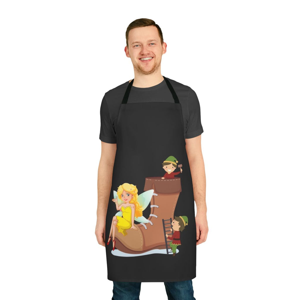 An apron featuring a design of mythical and legendary animals like dragons, unicorns, and falcons.
