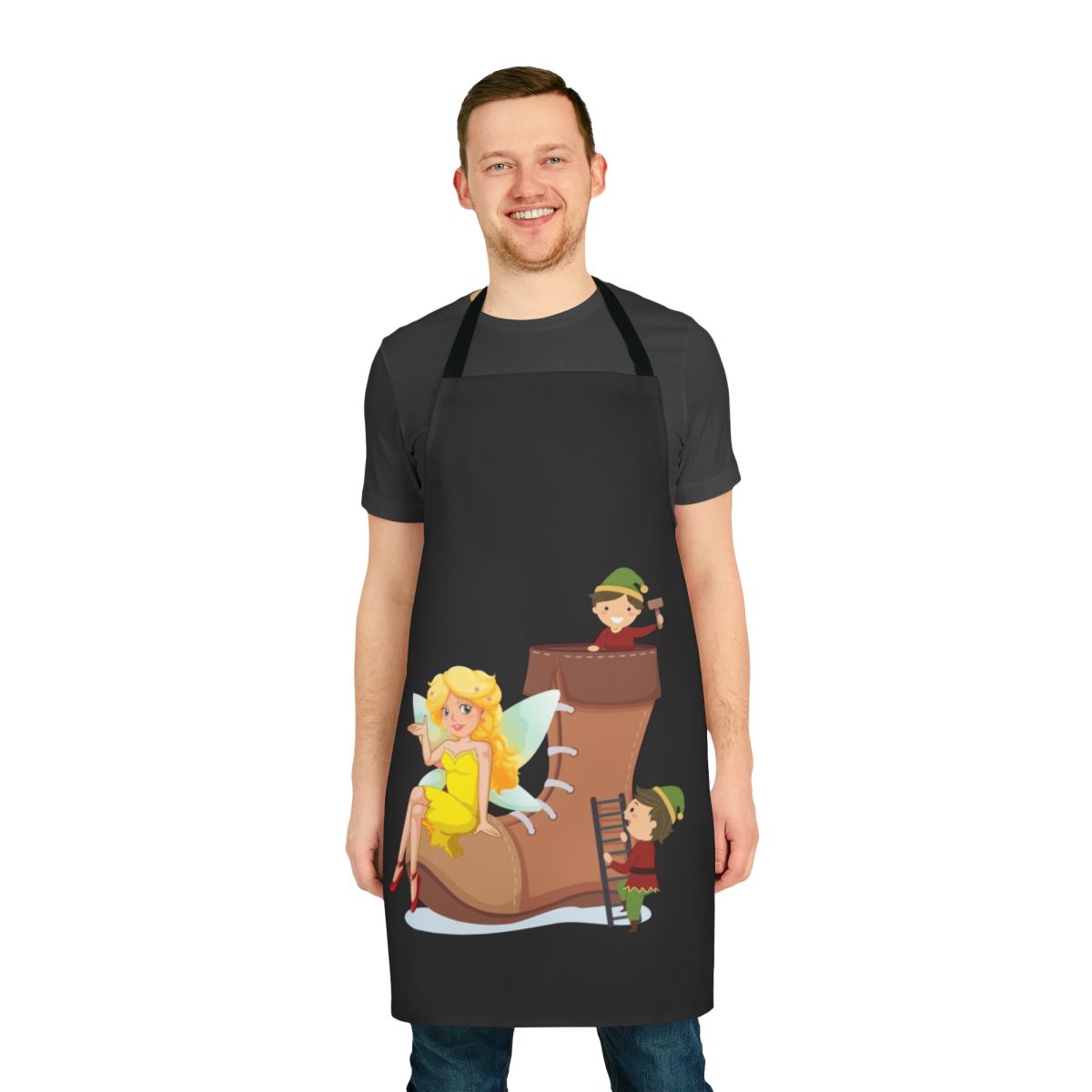 An apron featuring a design of mythical and legendary animals like dragons, unicorns, and falcons.