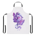 Vibrant lilac dragon and flower pattern on an apron