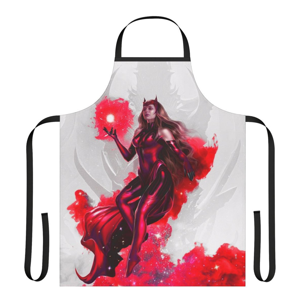 Vibrant red apron with magical design, perfect for fantasy and Halloween costumes.