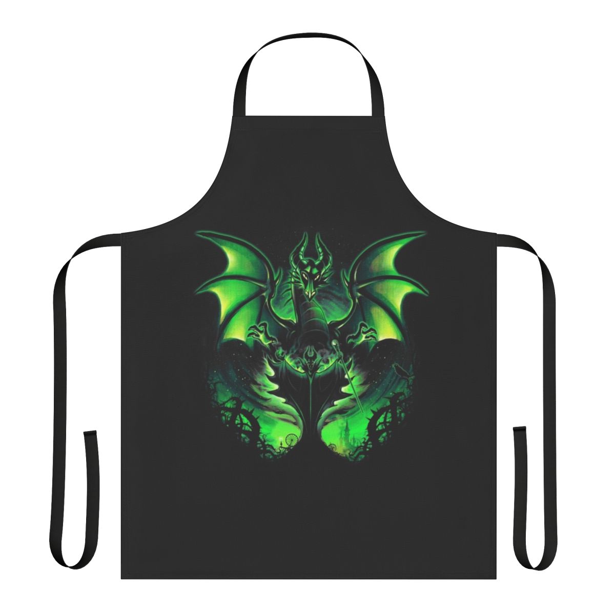 Maleficent-inspired apron featuring a dragon and magical elements