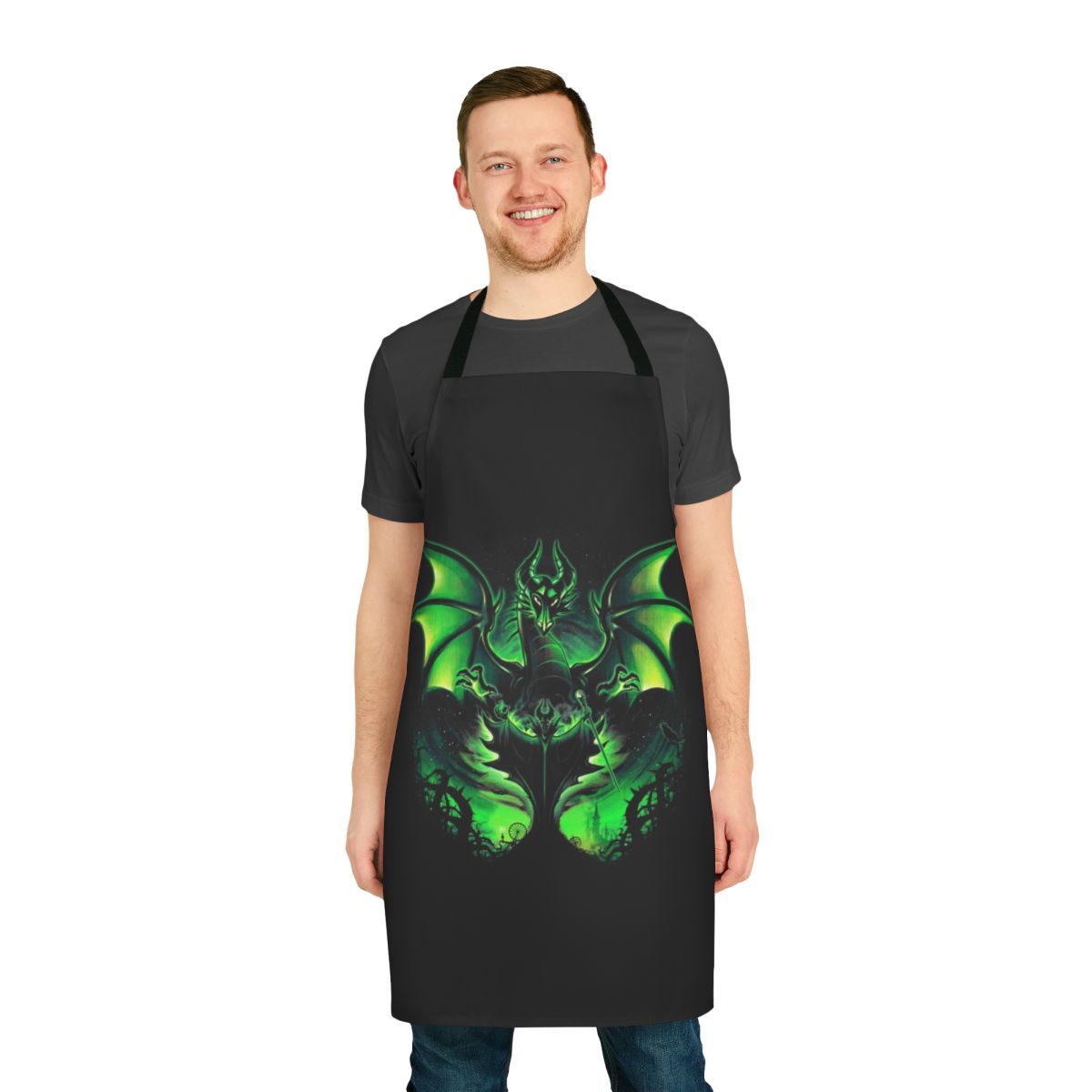 Maleficent-inspired apron featuring a dragon and magical elements